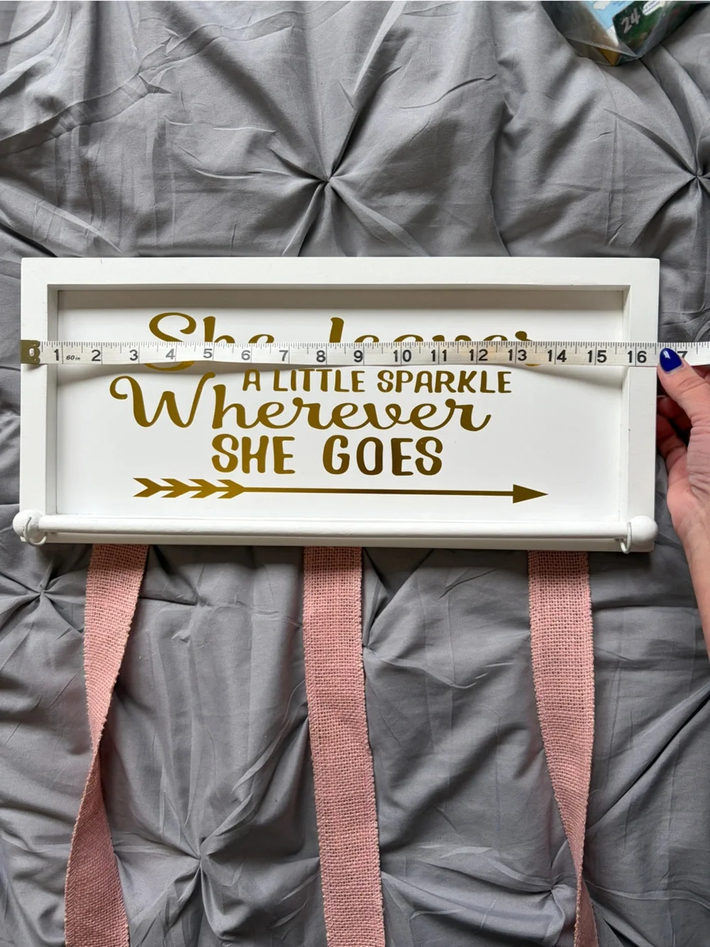 Decorative Wall Sign with Pink Ribbon Hangers - She Leaves a Little Sparkle